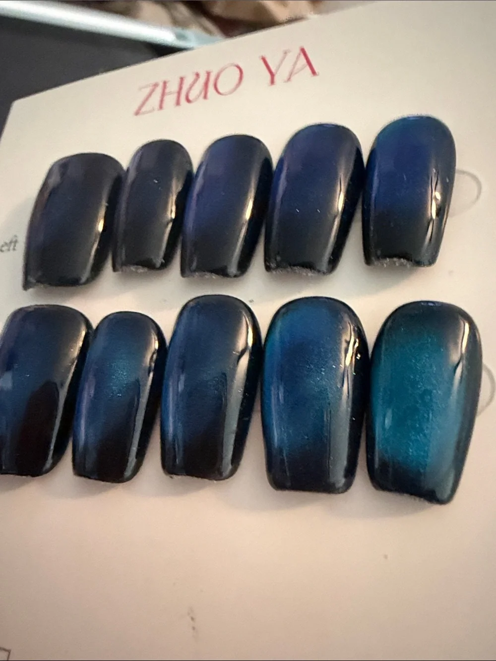 Blue Cateye handmade acrylic Press-On Nails